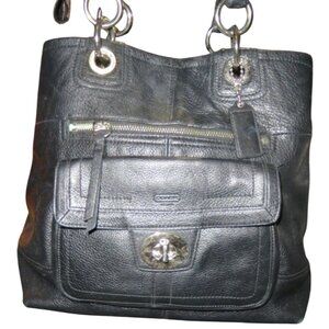 COACH 2010 Hampton 15694 Black Pebbled Leather Flap Turnlock Satchel Handbag